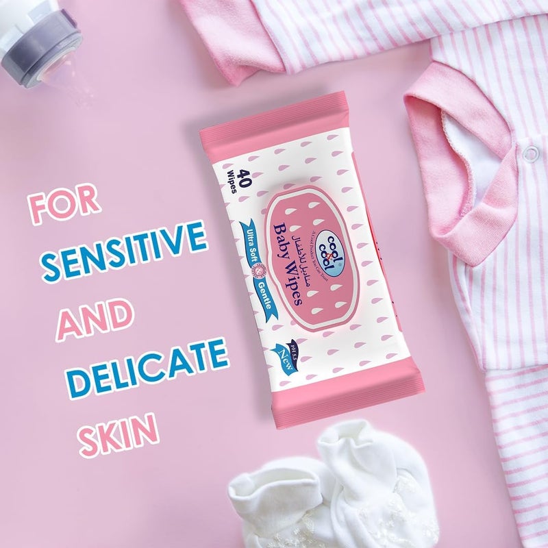 Cool & Cool Baby Wipes 40's - Alcohol Free, Paraben Free, Vitamin E, Aloe Vera, Ultra Soft & Gentle for Sensitive & Delicate Skin - Image 3
